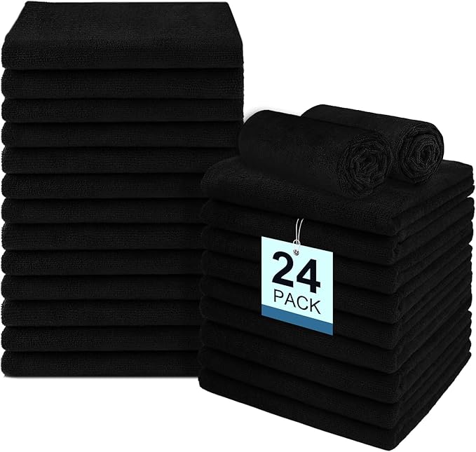 24 Pack Salon Towels - Highly Absorbent and Quick Drying Hand Towels, Premium Wash Cloths for Bathroom, Gym, Shower, Hotel, and Spa - 16x27 inch (Black)