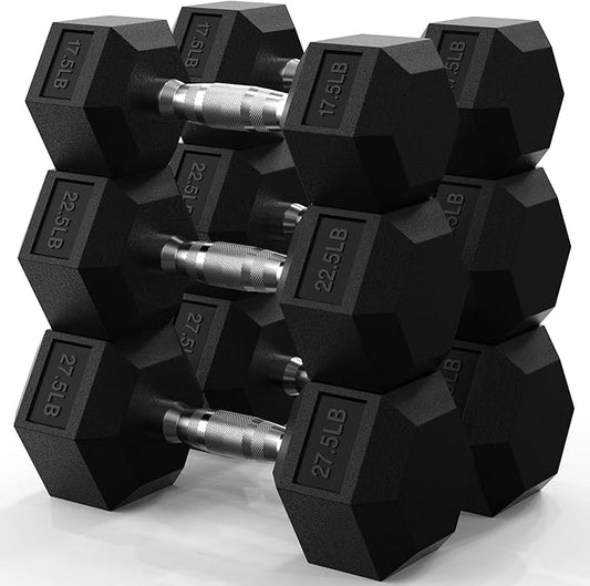 PAPABABE Hex Dumbbell Set 45-550 lb, Rubber Encased Home Gym Dumbbells, Weights Dumbbells for Women & Men, Hand Weight for Strength Training