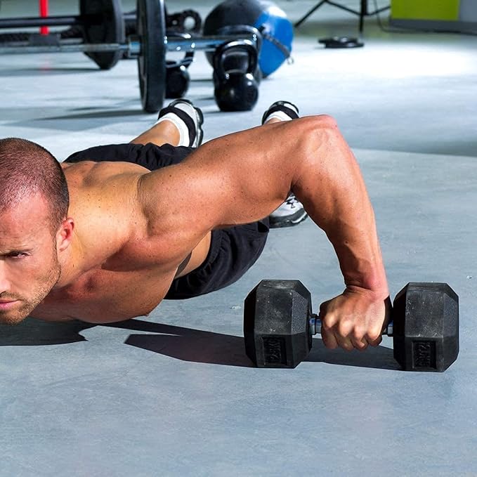 WF Athletic Supply Rubber Coated Hex Dumbbell Set with Two Tier Premium Storage Rack Built for Strength Building, Weight Loss & Home Gym – Multiple Sets Available