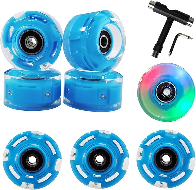 FREEDARE Roller Skate Wheels 54mm/58mm and Bearings Indoor Outdoor Luminous Light Up 83A with T Tools for Double Row Skating and Skateboard (8 Pack)