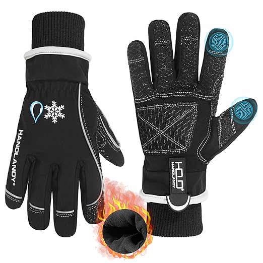 HANDLANDY Waterproof Insulated Work Gloves, 3M Thinsulate Thermal Winter Gloves for Men Women Touch Screen, Warm Ski Snowboard Cold Weather Gloves (Black, XX-Large)