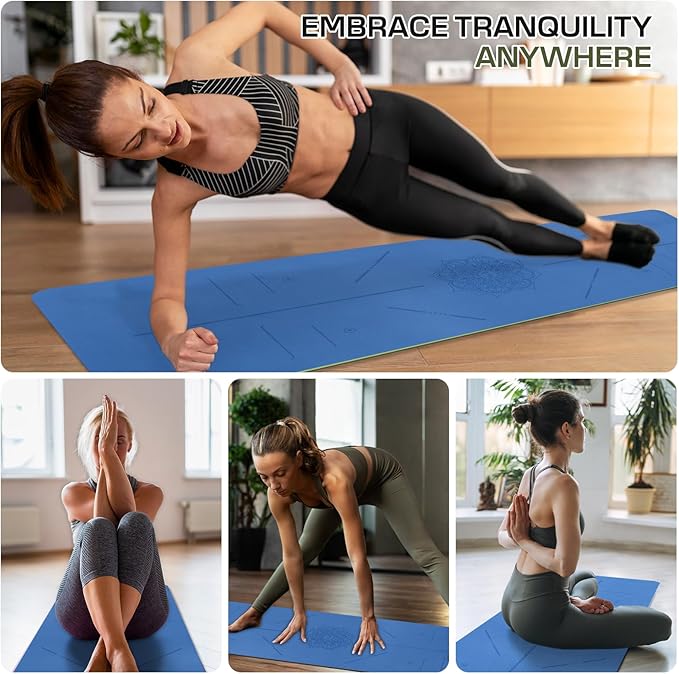 Yoga Mat Non Slip, Anti-Tear 3/16 Thick TPE Yoga Mats for Women and Men, 72"x24" Exercise & Fitness Mat with Carrying Strap, Workout Mats for Yoga, Pilates and Floor Exercise