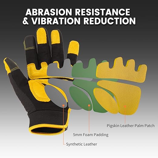 JUMPHIGH Work Gloves for Men, Multi-Functional Light Duty Mechanic Gloves, Outdoor, Performance Fit, Touch Screen, Abrasion Resistant
