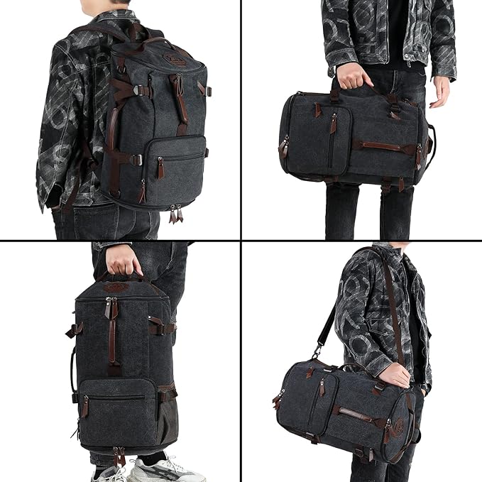 Kalesi Gym Duffle Bag Backpack 4-Way Vintage canvas with Shoes Compartment for travel Sport Hiking laptop (Vintage blue)