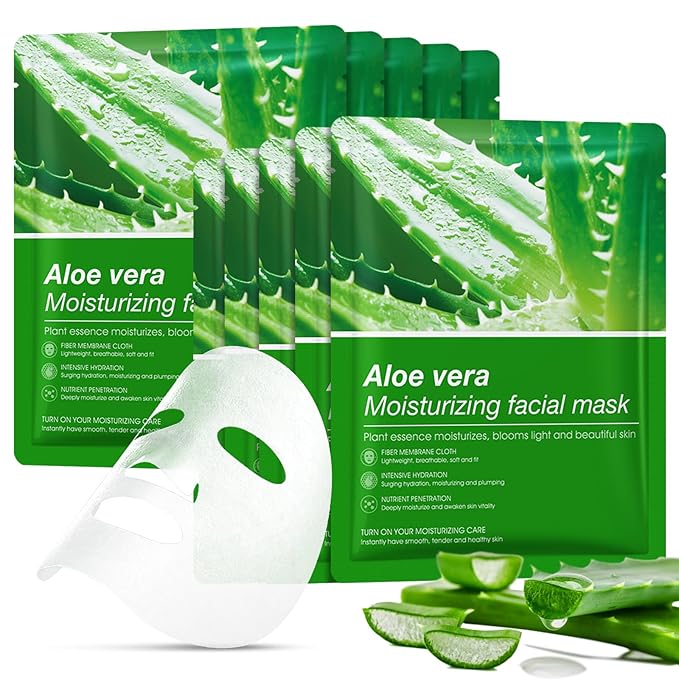 Aloe Vera Face Masks Skincare Soothing Face Mask Hydrating Face Masks Moisturizing Face Mask for Dry, Oil，Sensitive Skin, Aloe Face Sheet Masks for After Sun Care, Calming, Refreshing,10 Pack