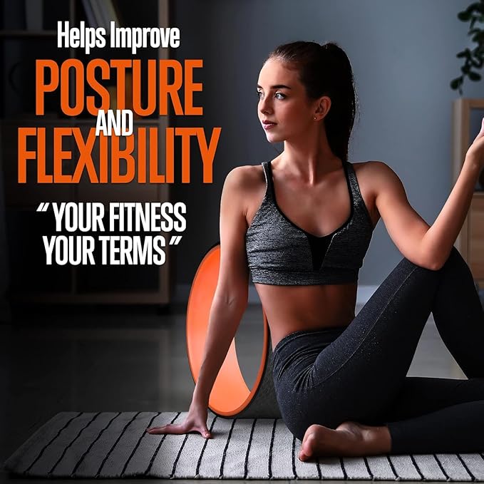 SQUATZ Yoga Wheel Back Stretcher, 12.4’’ x 4.72’’ Back Roller for Pain Relief & Stretching, Comfortable Cushioned Exterior, Durable ABS Frame, Thick Non-Slip Foam Padding, Supports Up to 777 LBS