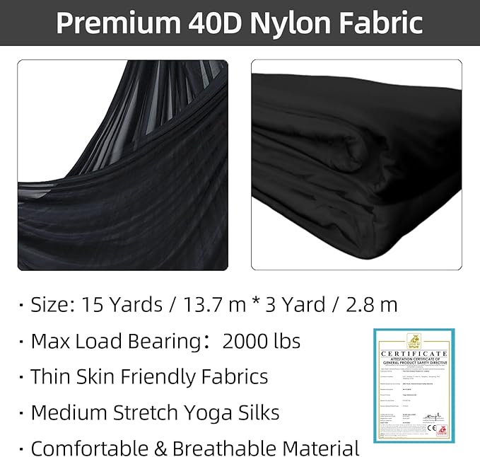 PRIOR FITNESS Aerial Silks Kit Colorful 9/15/20 Yards 40D Nylon Fabric Hammock Set With Hardware & Guide for All Levels Of Aerial Yoga Practice and Acrobatic Flying For Adults Aerial silk