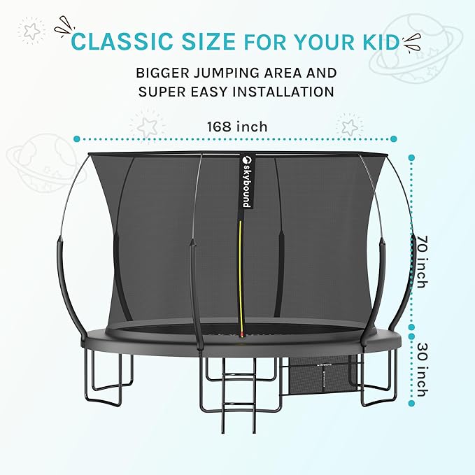 SkyBound 14 FT 12 FT 10FT 8FT 6FT Springless Trampoline for Kids and Adults - Recreational Trampolines with AntiRust Coating - Bungee Cords Outdoor Trampoline for Kids - No-Gap Design Zipper System
