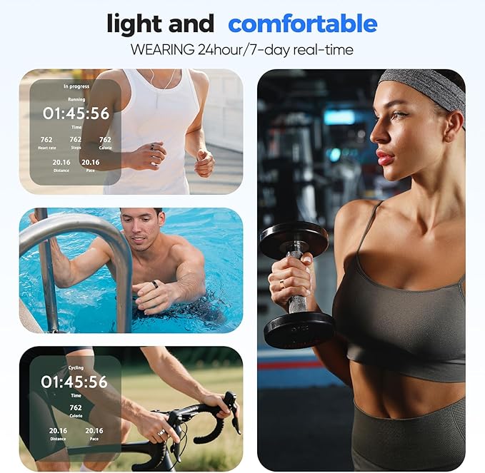 Smart Ring with Sleep Apnea Monitoring, No APP Subscription, 10-Day Battery Life, Stress/Heart Rate/Women's Health Tracker, Android & iOS Compatible (Black, 8)