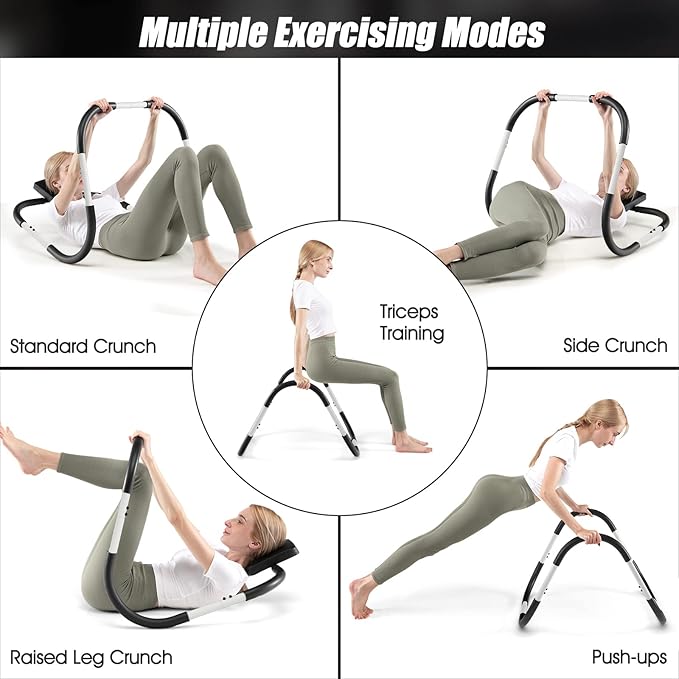 GYMAX Ab Cruncher, Abdominal Trainer Sit up Assistant Roller with Padded Headrest, Fitness Exercise Training Machine for Core Muscle, Home Gym Portable Ab Mat Trainer (White)