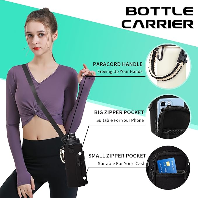 Insulated Water Bottle - 32oz 40oz 64oz Water Bottles with Straw & Spout Lids, Carrier Bag, Paracord Handle and Flask Boot, Reusable Stainless Steel Water Bottle, Metal Canteen Mug for Work