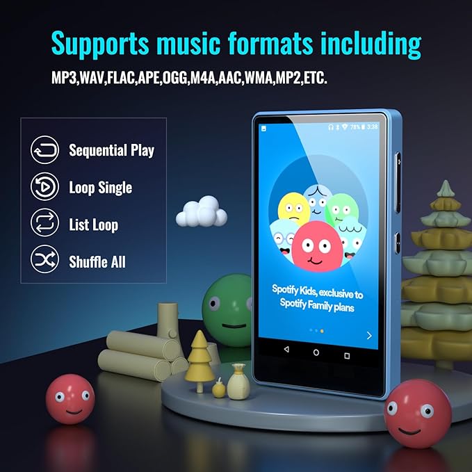 MP3 Player for Kids with Spotify, Parental Controls, Spotify Kids, Audible, Amazon Music, Libby, 4.0" IPS Kids MP4 Music Player Up to 512GB (Blue)