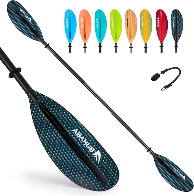 Abahub Kayak Paddle, 90.5 Inches Kayaking Oars for Boating, Canoeing with Free Paddle Leash, Aluminum Alloy Shaft Black/Blue/Green/Orange/Yellow Plastic Blades