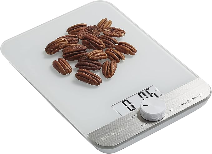 KitchenAid KQ908 Glass Surface 11 Pound Capacity Digital Kitchen and Food Scale, White