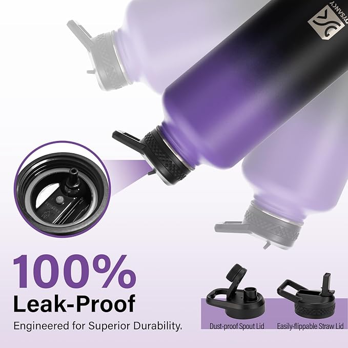 Insulated Water Bottle | Thickened Stainless Steel for Gym and Hiking with Straw, Carrier Bag, Handle Strap | BPA-Free 87 oz