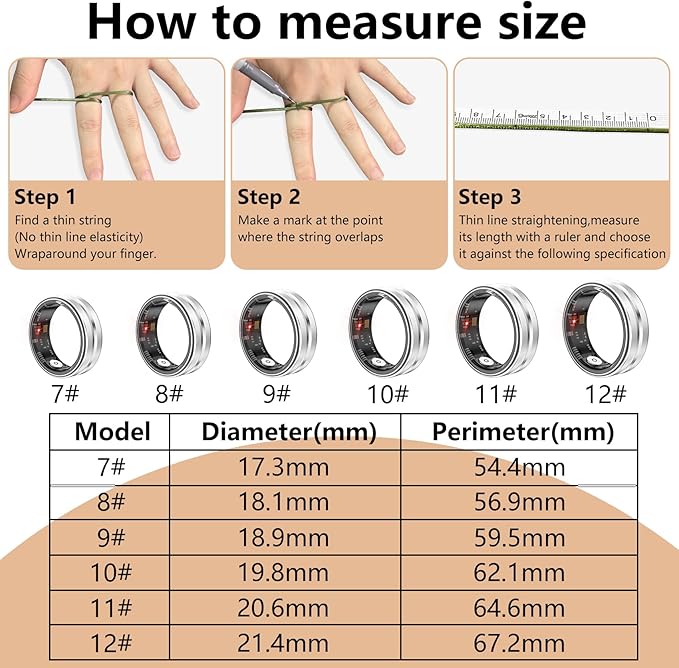Thin Smart Ring for Fitness & Health Tracking -Heart Rate/Blood Oxygen Monitor, 5ATM Waterproof, Sleep Analysis, Pedometer -No APP Subscription Compatible with Smartphone (Silver, 7)