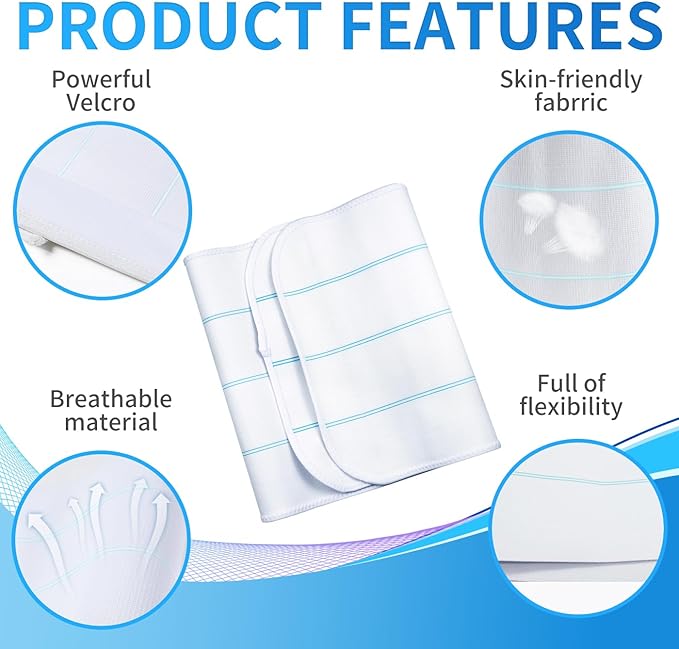 S Abdominal Binder Post Surgery for Men and Women, 12" High Postpartum Tummy Tuck Belt Provides Bariatric Stomach Compression, High Elasticity, Breathable - (60" - 75") 4 PANEL White