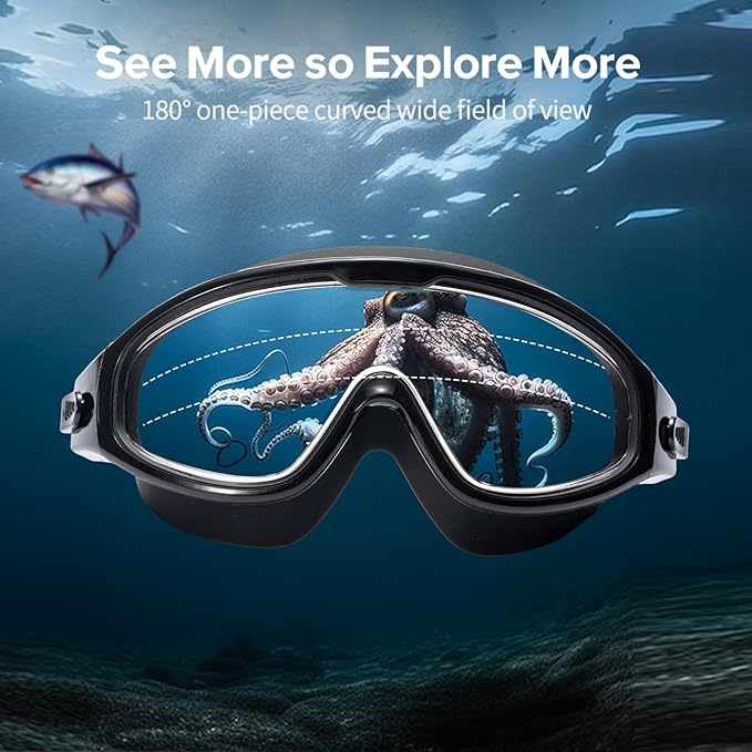Adult Swimming Goggles,Leak-Proof,Anti-Fog Pool Glasses,Wide View Swim Goggles with Ear Plugs and Nose Clip