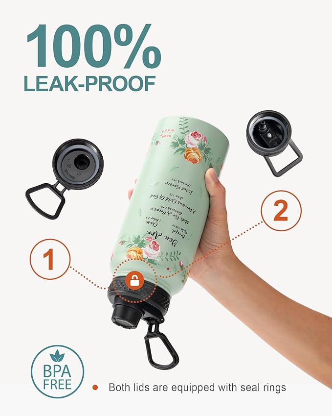 32oz Insulated Water Bottle,Stainless Steel Vacuum Water Bottle, BPA-Free & Leakproof -with Paracord Handle,Strap,Straw Spout Lids, Water Jug for Gym Sports,Christmas Gifts for Women