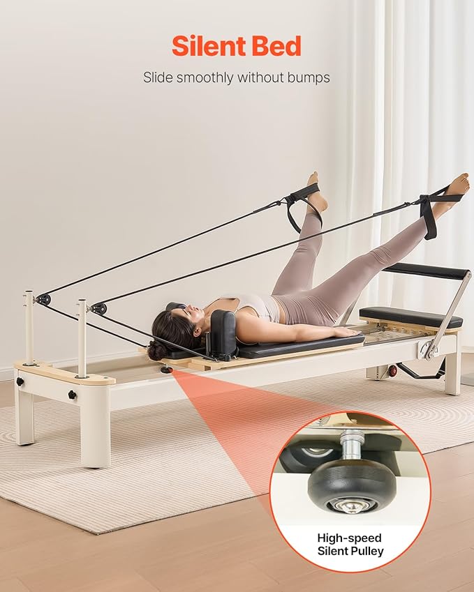 VEVOR Pilates Reformer Machine, Pilates Workout Equipment for Home Gym Studio Use, Pilates Bed with Dual Resistance- Spring & Cord, Reformer Set, Up to 400 LBS