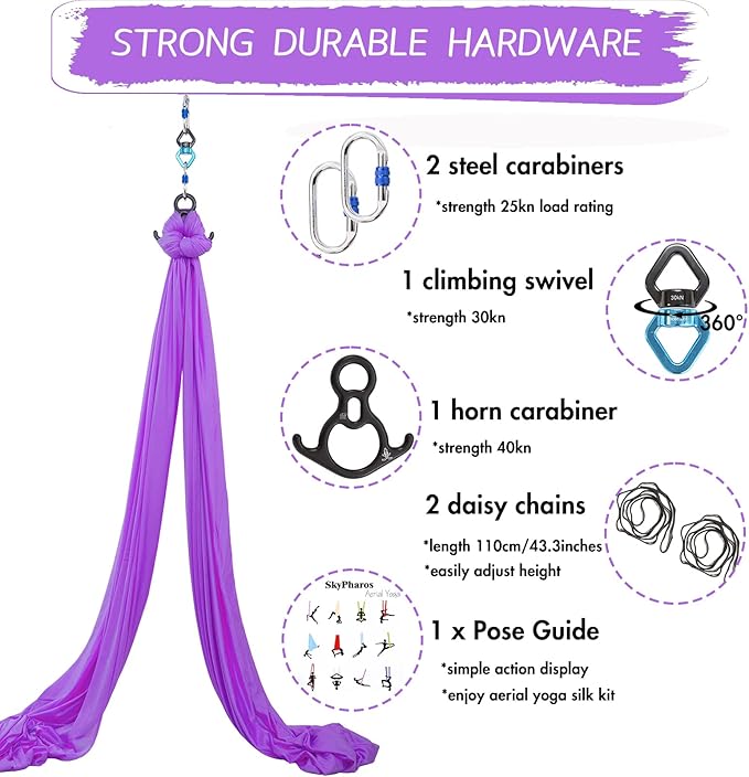 Aerial Silks Yoga Swing Set - 9/11 Yards Aerial Yoga Hammock Kit Anti-Gravity Flying for Fitness, Low/Non Stretch Nylon Tricot Fabric Hardware Included for Dance