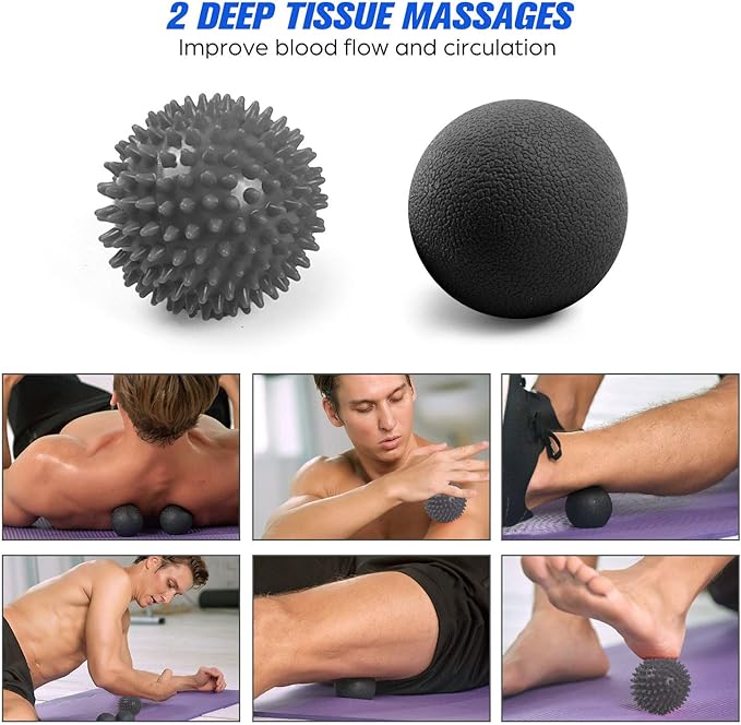 Odoland Foam Roller Set with 360° Trigger Point Massage Roller, Muscle Roller Stick, Y Shaped Handheld Roller, 2 Massage Ball for Leg, Arms, Muscle Myofascial and Deep Tissue Pain Relief, Black