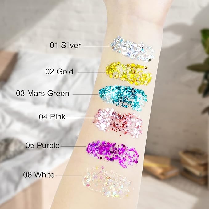 6Pcs Body Glitter for Women - Holiday Glitter Gel for Face &Body & Hair & Nail DIY｜Hair Glitter Gel Create A Stunning Visual Feast ｜Multiple Purpose Body Glitter Gell Long Lasting Mermaid Series Set