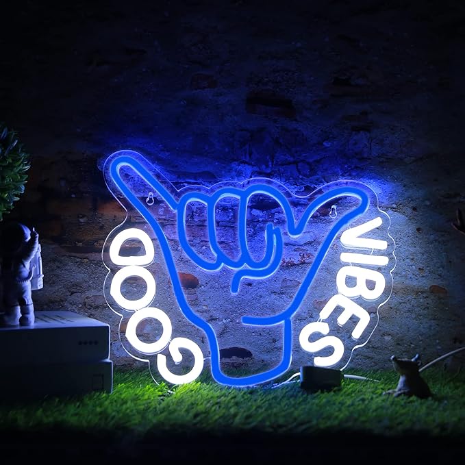 Good Vibes Neon Sign USB Powered for Room Decor, LED Neon Light Sign Dimmable Neon Wall Sign for Game Room Party Decoration Man Cave Kids Bedroom Wall Art 13 * 10.5 Inches