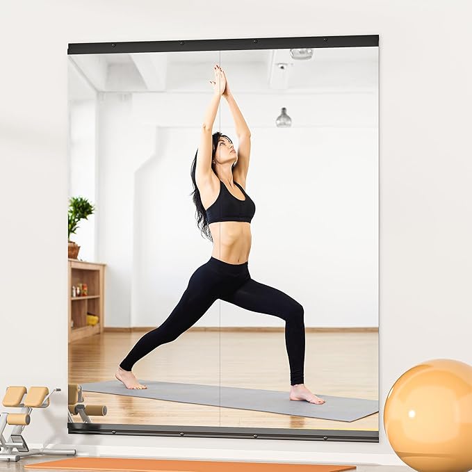 Hasipu 2 Pcs 71''x31'' Home Gym Mirror Large Full Length Wall Mounted Full Body Mirror for Yoga Dance Fitness Exercise Studio Bedroom Garage, Frameless Tempered Glass Workout Mirrors Black Rectangular