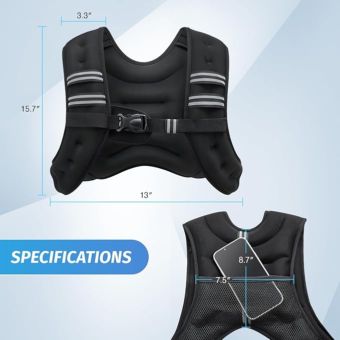 ZELUS Weighted Vest, 6lb/8lb/12lb/16lb/20lb/25lb/30lb Weight Vest with Reflective Stripe for Workout, Strength Training, Running, Fitness, Muscle Building, Weight Loss, Weightlifting