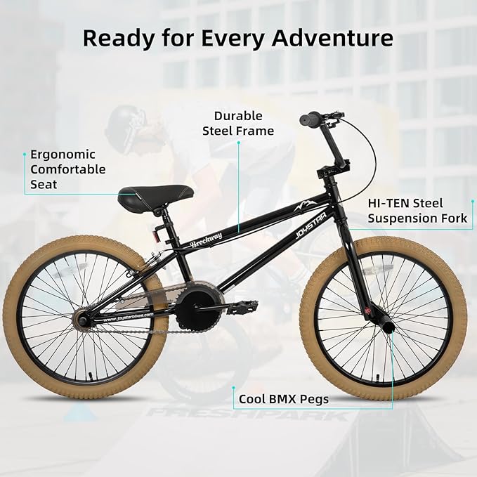JOYSTAR Brockway Freestyle Kids BMX Bikes 20" 24" Kids Bicycles for 6-14 Years Old Boys Girls and Beginner-Level Riders 2 Pegs Multiple Colors