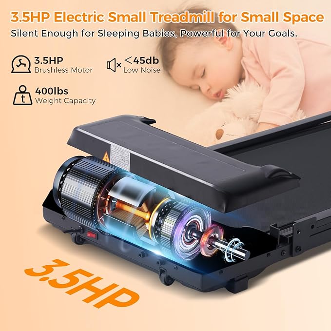 Folding Walking Pad Treadmill with Handle Bar, 3.5HP Compact Portable Foldable Walking Pads Treadmill with Handles, Electric Small Treadmills for Home Office Apartment, LED Display, 400 LBS Capacity