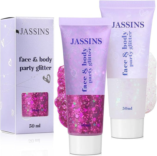 JASSINS 2 Colors Body Glitter, 100ml Face Glitter for Women Girls Kids, Glitter Gel Makeup Tween Gifts, Singer Concerts Festival Rave Accessories, Chunky Mermaid Sequins Glitter