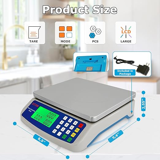 Large Digital Kitchen Scale 40kg/88lb Stainless Steel Price Computing Scale Counting Scale Deli Scale with LCD Display for Baking Bread Cooking Meat Prep Parts and Coins Adapter Included