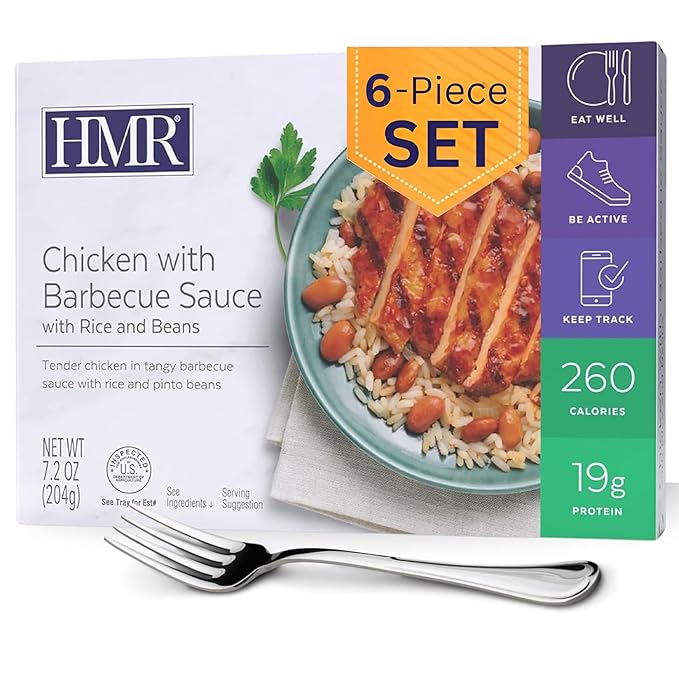 HMR Chicken with Barbecue Sauce Entrée | Pre-packaged Lunch or Dinner | Ready to Eat | 19g of Protein | Low Calorie Food | 7.2oz Serving per Meal | Pack of 6