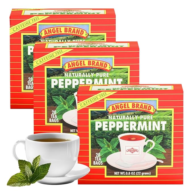 Angel Brand Peppermint Tea Bags 20 – Pack of 3 – Pure Caffeine-Free Herbal Mint Tea for Relaxation and Fresh Breath Made with Pure Peppermint for a Delightful Sip Every Time.