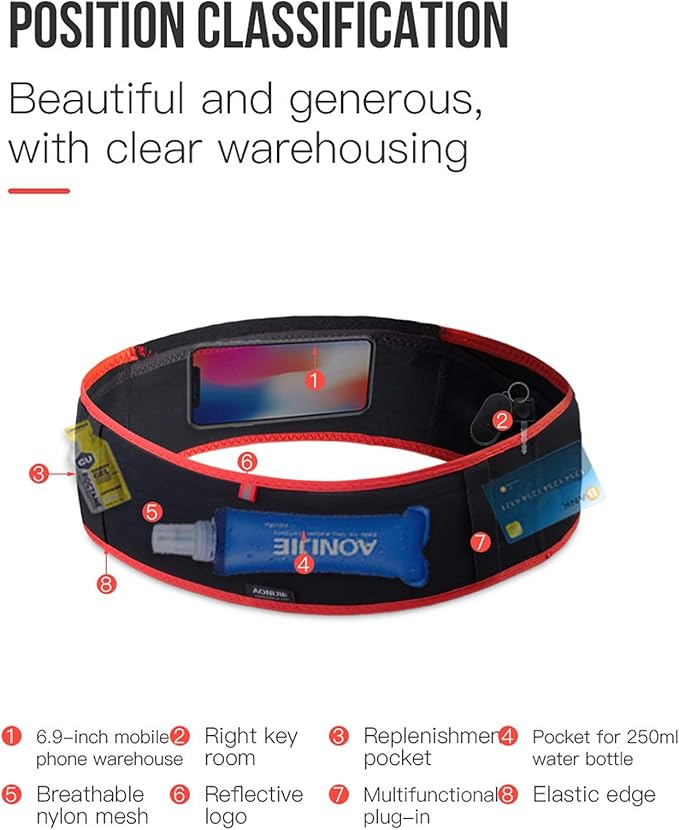 AONIJIE Hydration Belt Running Fanny Pack, with 250ml Soft Water Bottle Flask Phone Holder for Trailing Running Climbing Jogging Cycling Workout Fitness 3 Colors (Black, L/XL)