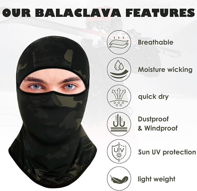 Achiou Balaclava Face Mask, Ski Mask for Men Women Football, Lightweight Sheisty, Ninja Shiesty Sun Hood UV Protector Cycling