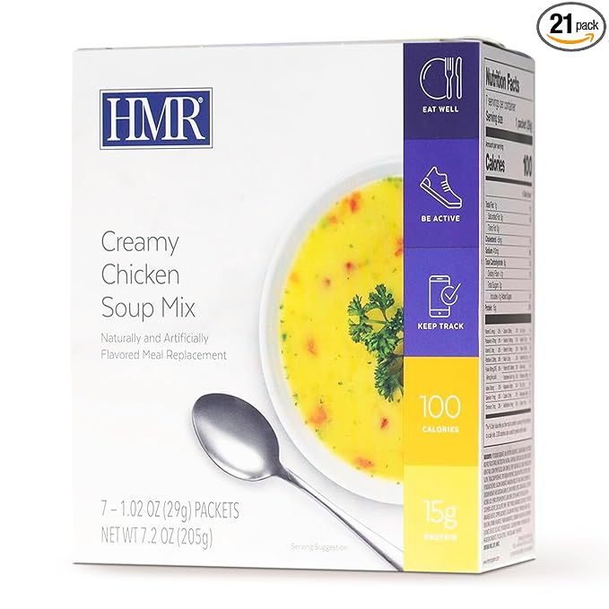HMR Creamy Chicken Soup Mix | Instant Lunch or Dinner to Support Weight Management | Easy to Make | 15 grams of Protein | Low Calorie Food | Triple Pack, 7 Single Serve Packets per Box