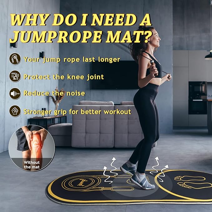 Jump Rope Mat 63"x27" Exercise Fitness, Non-Slip Indoor Outdoor Crossrope Mat, 6mm Thick High-Density Workout Jumping Pad for Home Gym Flooring and Concrete