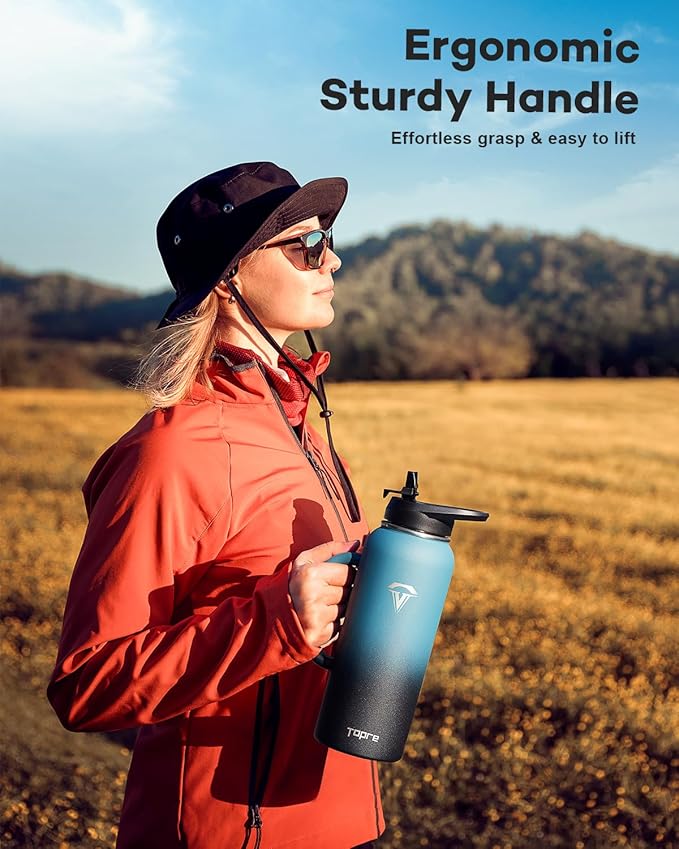 40 oz Insulated Water Bottle with Straw and Lid, Food-grade Double Wall Vacuum Stainless Steel Flask with Handle,Leakproof Metal Travel Jug With Pouch and Brush,Keep Cold & Hot,Indigo Black