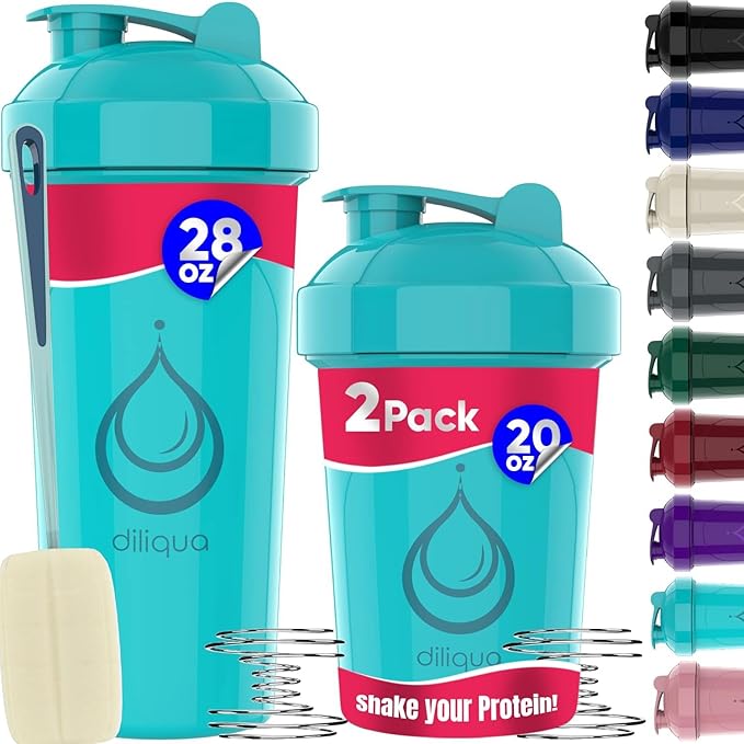 4 PACK, 28 oz & 20 oz Shaker Bottles for Protein Mixes | BPA-Free & Dishwasher Safe | Protein Shaker Bottle | Shaker Cups | Leakproof Blender Shaker Bottle Pack (28 & 20 oz Turquoise)