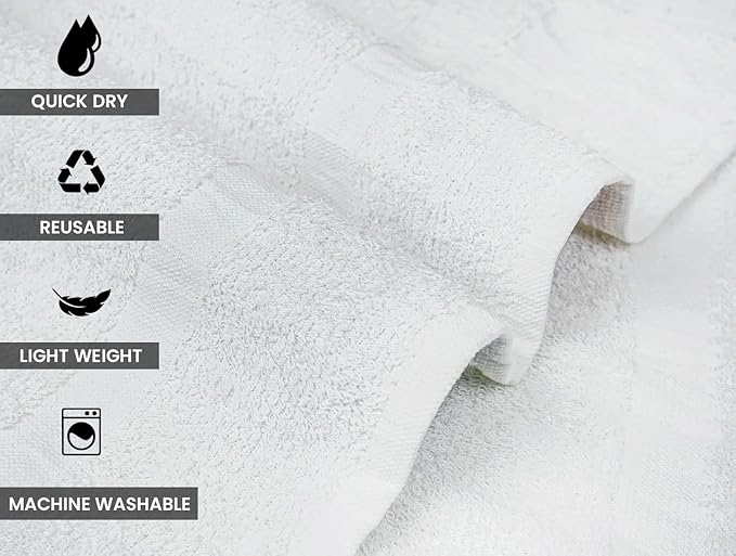 CH White Bath Towels Bulk - 22 x 44 Inches, 100% Cotton Economy Light Weight Towels for Commercial Use - Quick Dry, Ultra-Soft, and Absorbent Bulk Towels (12 Pack)