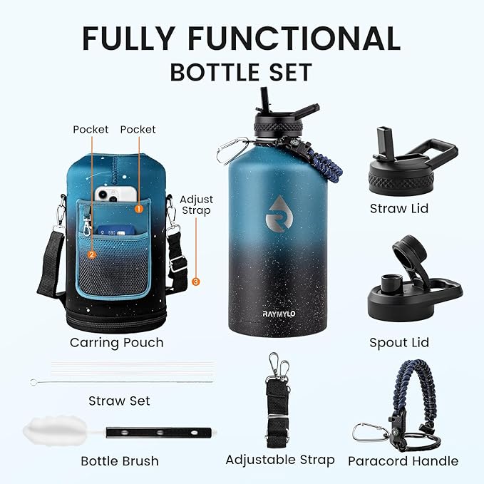 128oz Insulated Water Bottle, Triple Wall Vacuum Stainless Steel Water Bottles - Keeps Cold 48H, Reusable One Gallon Jug for Gym, Sports, Camping, Hiking,Travel, Midnight Blue Speckle