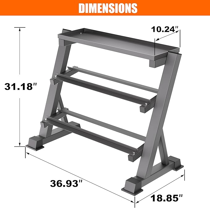 3 Tier Dumbbell Rack, 1200LBS Capacity Weight Rack for Home Gym Dumbbells & Kettlebell, Heavy-Duty Multilevel Free Weight Holder Storage Organizer, Dumbell Rack Stand Only
