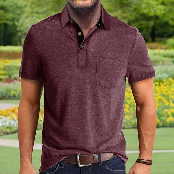 Men's Casual Polo Shirts Classic Button Basic Short Sleeve Shirt Solid Color Cotton Tees Golf Stylish Tops