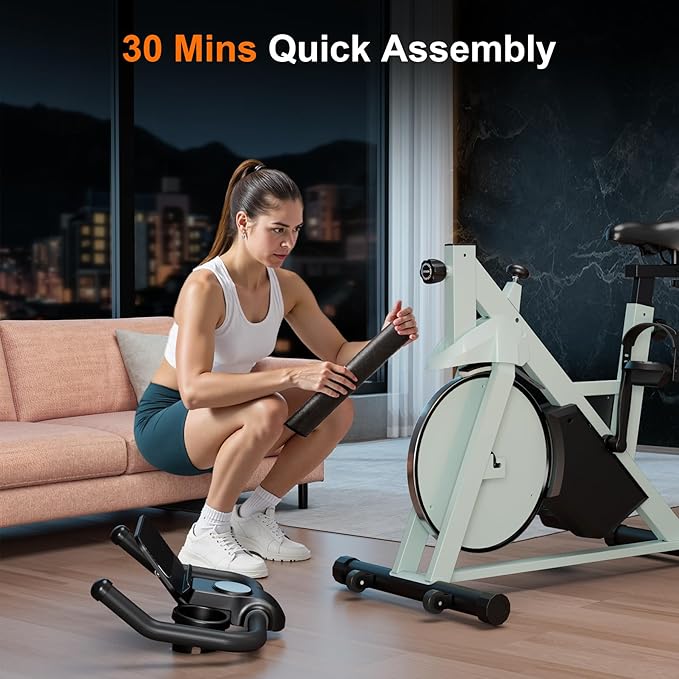 Stationary Bike, Spin Bike with 32 Levels of Adjustable Magnetic, Exercise Bike for Home with Exclusive App, Low Noise Indoor Bike, Cycling Bike with Comfortable Seat Cushion