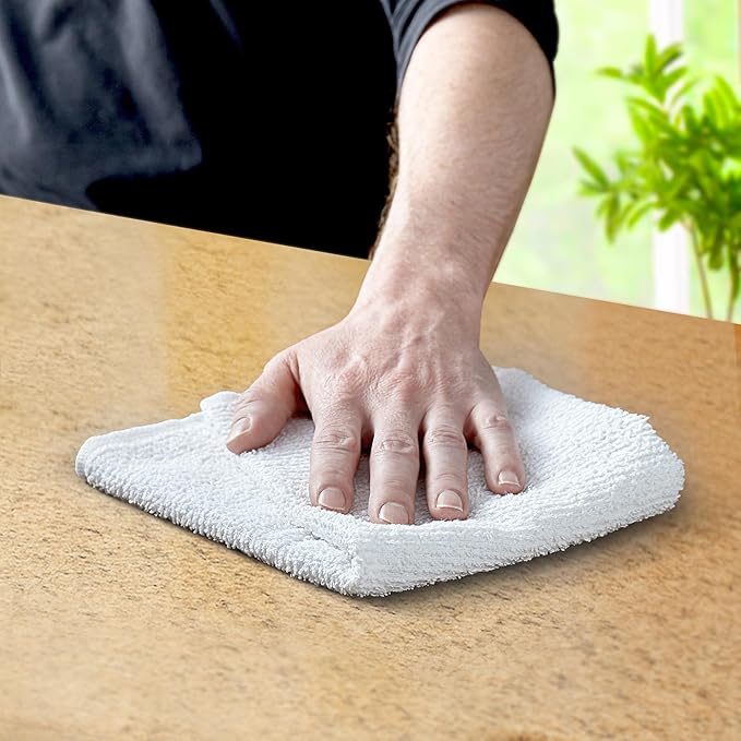 Avalon Towels Terry Bar Mop Towels (Value Pack of 36) Size 14"x17" – Absorbent and Durable, Multipurpose Cleaning Rags, Cotton Cleaning Cloths, Terry Cloth Rags, Reusable Shop Rag (White)
