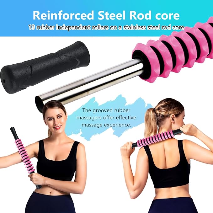 Muscle Roller Stick, Yoga Massage Roller Bar Fitness Beauty Tool for Athletes Relief Leg Back Pain (Pink)
