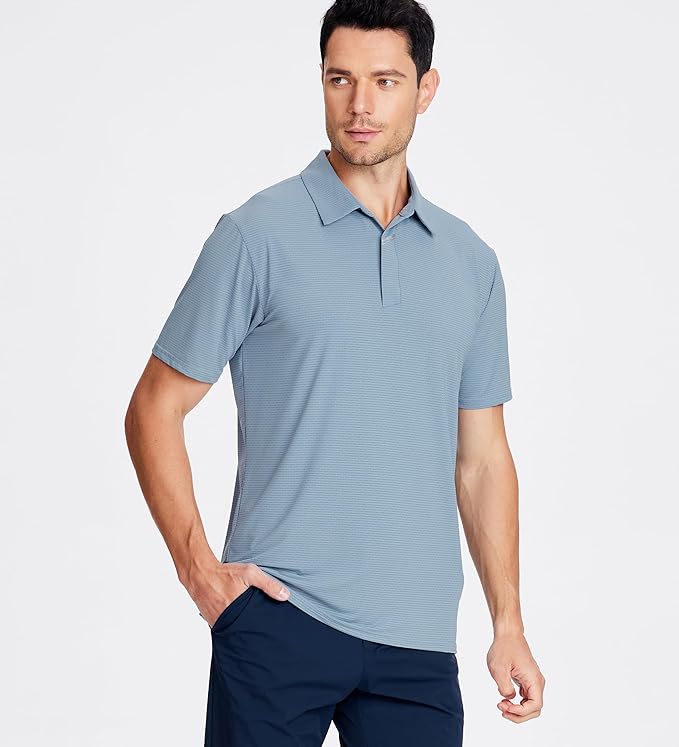 Esabel.C Jacquard Golf Shirts for Men Moisture Wicking Short Sleeve Performance Dry Fit Active Mens Polo Shirts